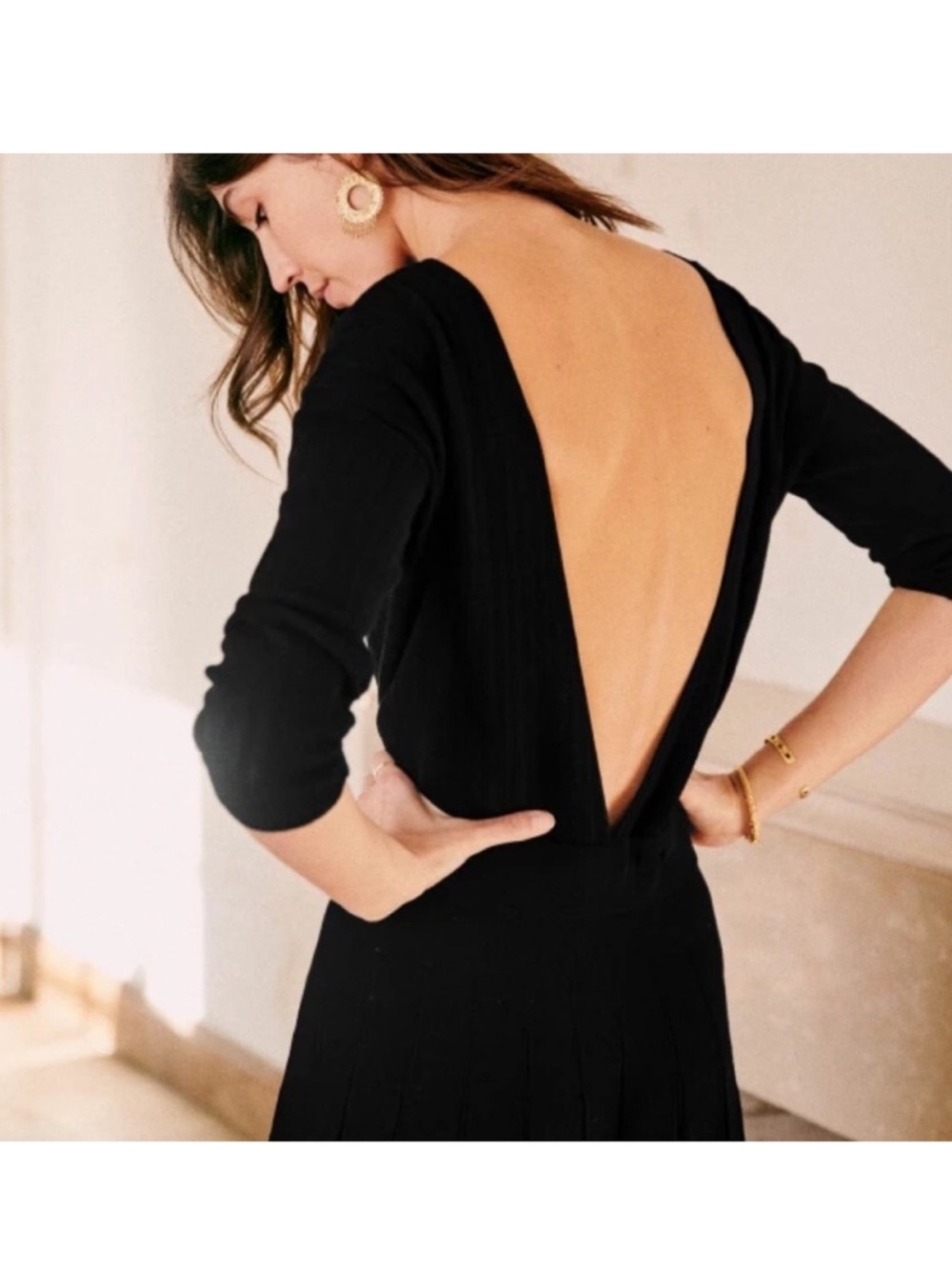 Sézane La Maille Black Clea Knit Cut Out Back Dress Sz Small